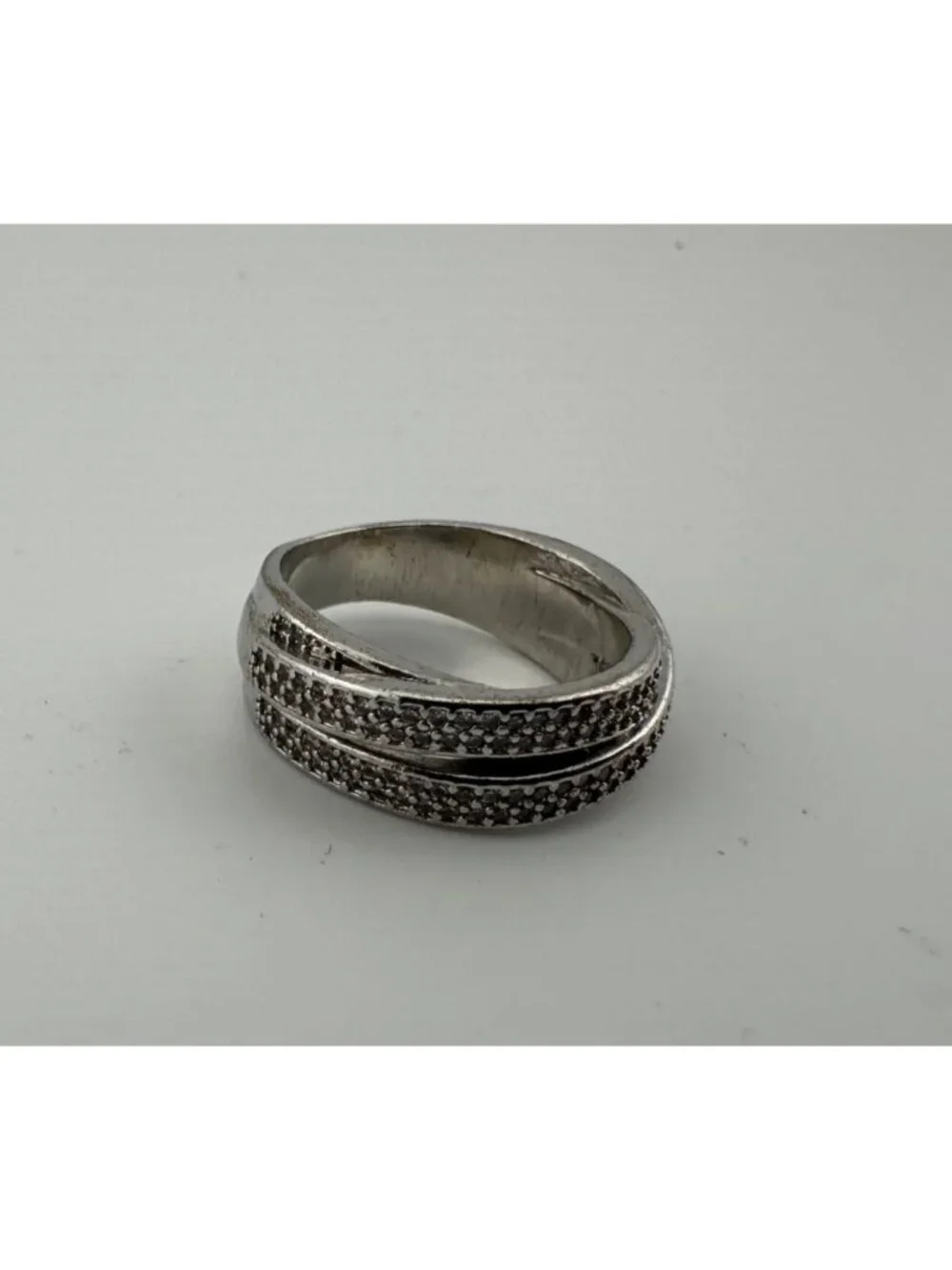 Statement Stackable Emerald Cut Aqua Zincon Silver-Tone Rings Size 6